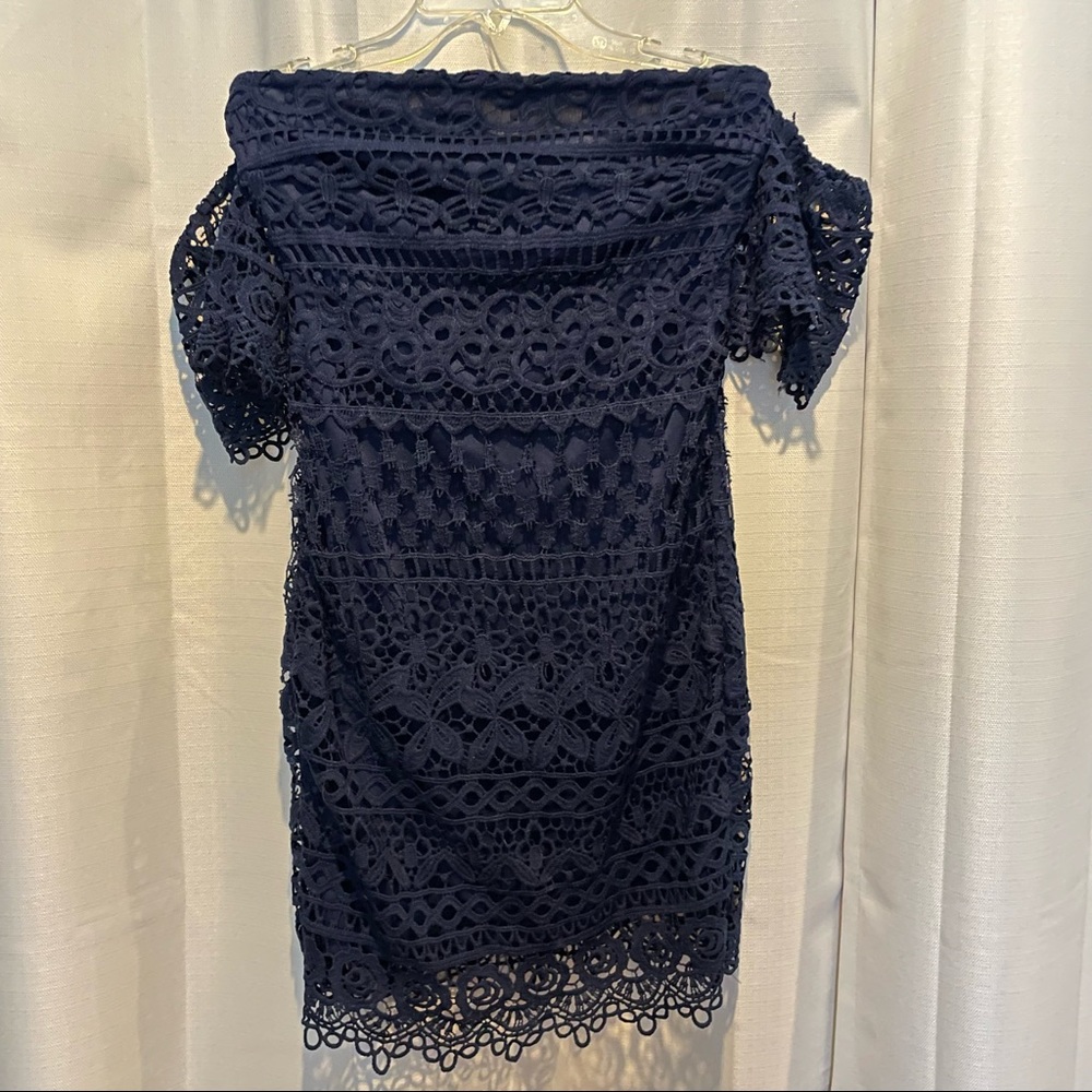 Charlotte Russe Navy Blue Crochet Knit Sleek Dress